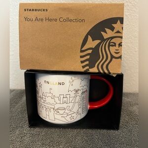 Starbucks England You Are Here Mug - White with Red Handle and Gold Text NIB